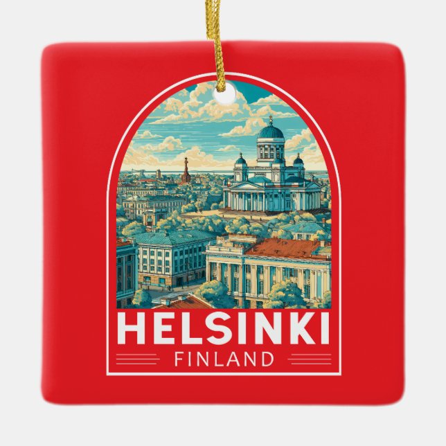 Helsinki Finland Travel Art Emblem Julgransprydnad Keramik (Framsida)