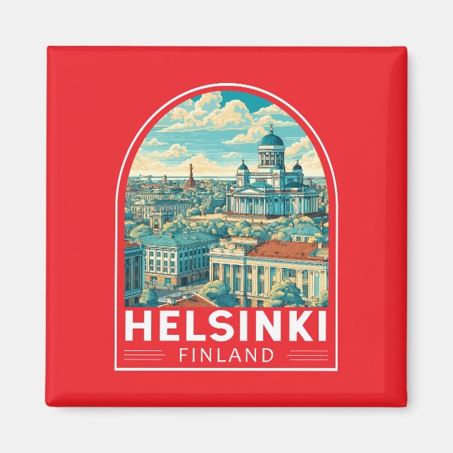 Helsinki Finland Travel Art Emblem Magnet (Framsidan)