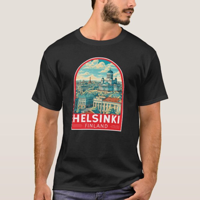 Helsinki Finland Travel Art Emblem T Shirt (Framsida)
