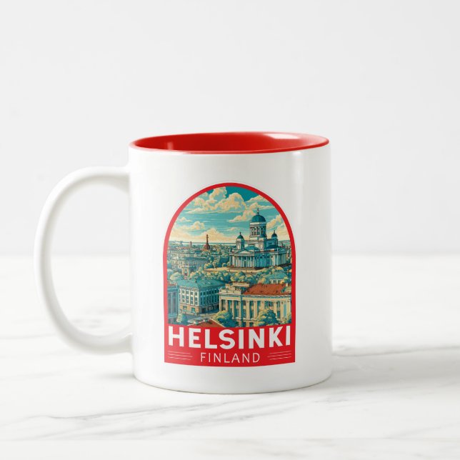 Helsinki Finland Travel Art Emblem Två-Tonad Mugg (Vänster)