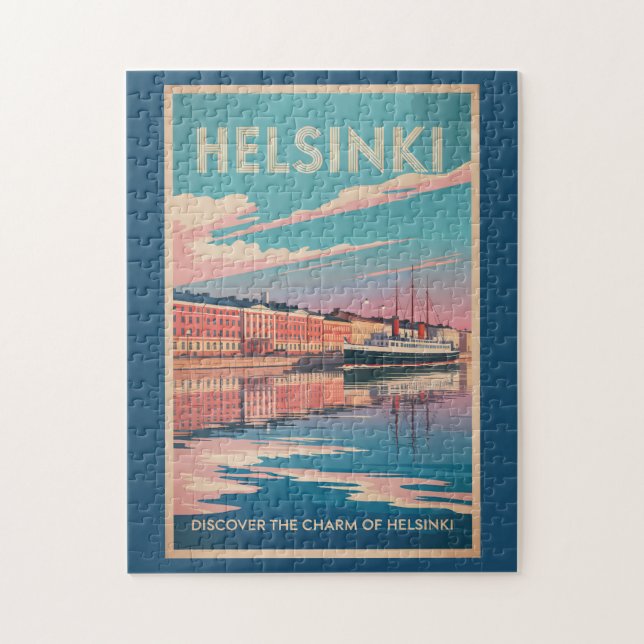 Helsinki Finland Waterfront Travel Art Vintage Pussel (Vertikal)