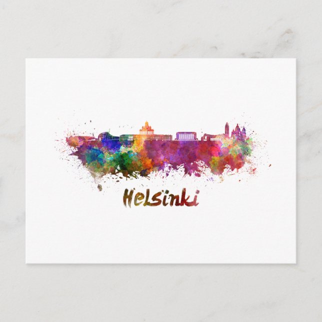 Helsinki skyline in watercolor vykort (Framsida)