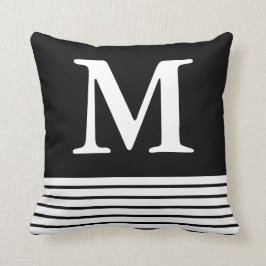 Helsvart med Anpassningsbarna B/W Rand monogrammat Kudde
