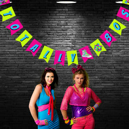 Helt 80-tals Retro Neon Födelsedagsfest Vimplar