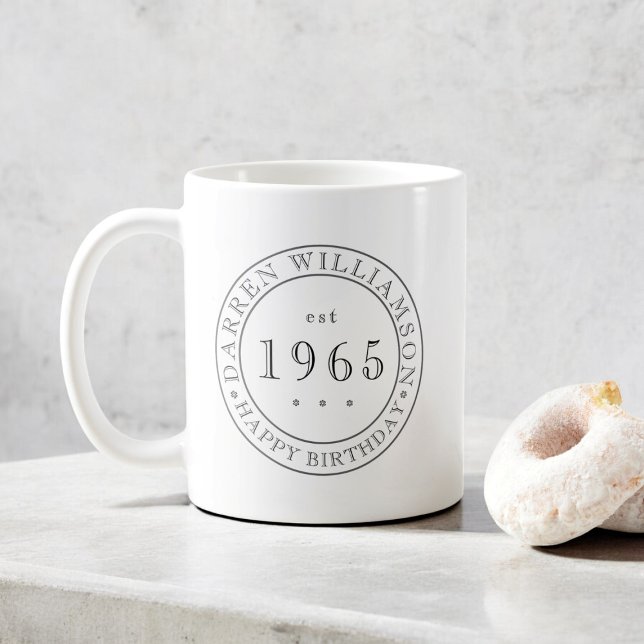 helt anpassningsbar svartvit manar grattis på föde kaffemugg (fully customizable mens birthday coffee mug in a minimal design )