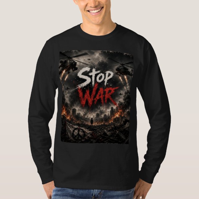 helt ärmad t-shirt stoppa krig design (Framsida)