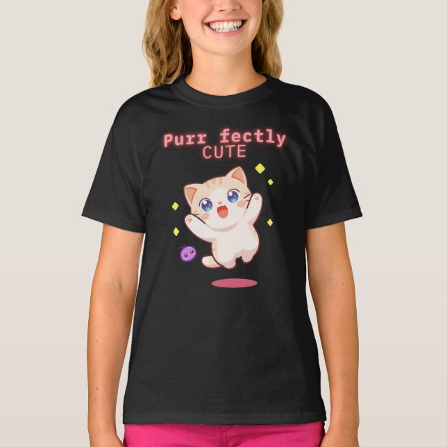 Helt cute Jumping Cat Kids Tee (Framsida)