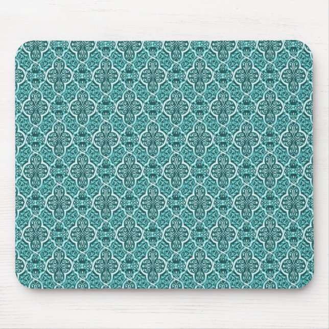 Helt enkelt Classic Damask Mousepad, Teal Musmatta (Framsidan)