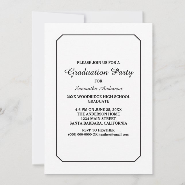 Helt enkelt Elegant Vita Studentfesten Inbjudan (Framsida)