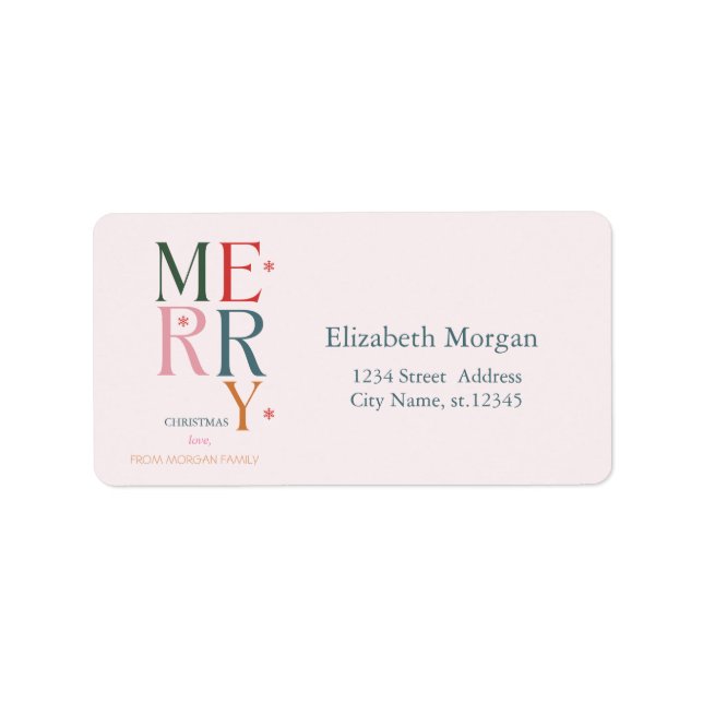 Helt enkelt färgstark Rosa i God jul Adressetikett (Framsidan)