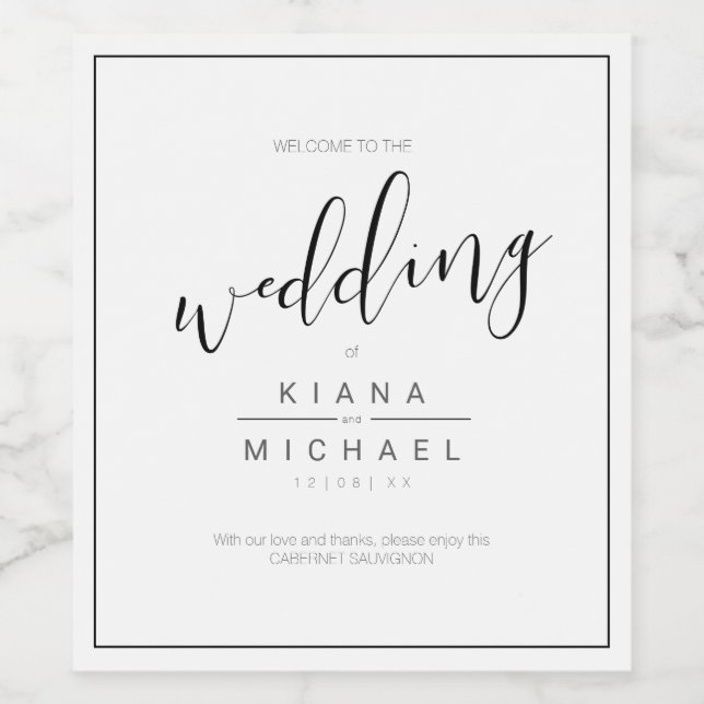 Helt enkelt minimalistiskt Bröllop Black ID523 Vinflaska Etikett (Singel etikett)