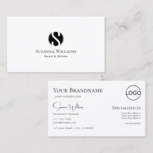 Helt enkelt vit med Monogram och Logotyp Classic Visitkort