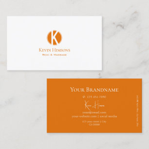 Helt enkelt vit och Orange med Monogram Modern Visitkort