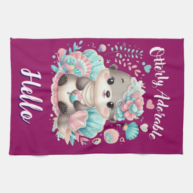 Helt förtjusande söt Kawaii utter  Kökshandduk (Horisontell)