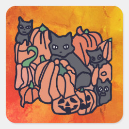 Helt hemsökt: Katter och påsar i Halloween Fyrkantigt Klistermärke