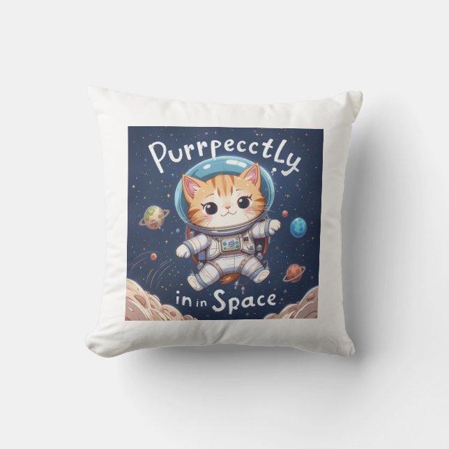 Helt i rymden Cute Kawaii Astronaut Cat Kudde (Framsida)