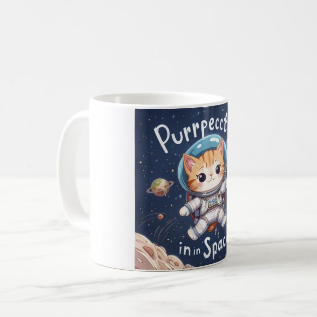 Helt i rymden Mugg Cute Kawaii Astronaut Cat (Framsida vänster)