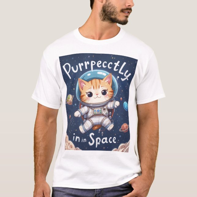 Helt i Space Cat T-Shirt Kawaii Astronaut (Framsida)