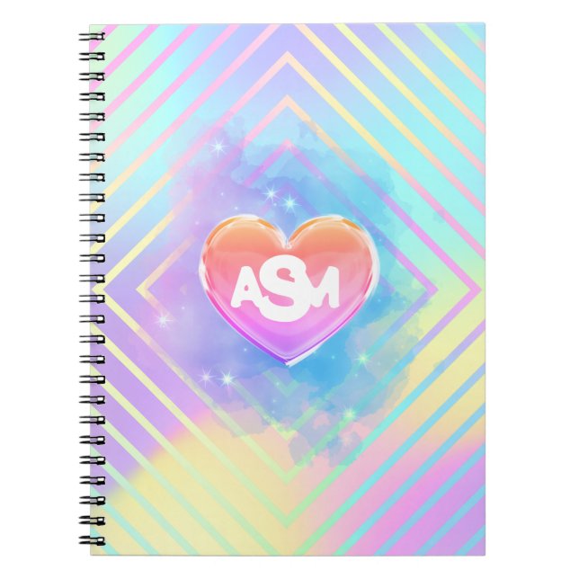 Helt Monogram Magi Hjärta Linjerat Kollegieblock Anteckningsbok (Framsidan)