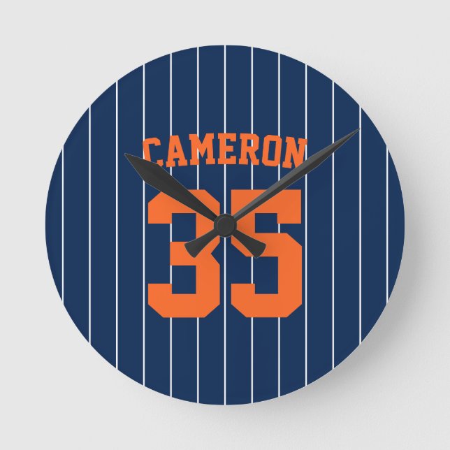 Helt redigerbar Färg Baseball Jersey Rand Namn Rund Klocka (Framsida)
