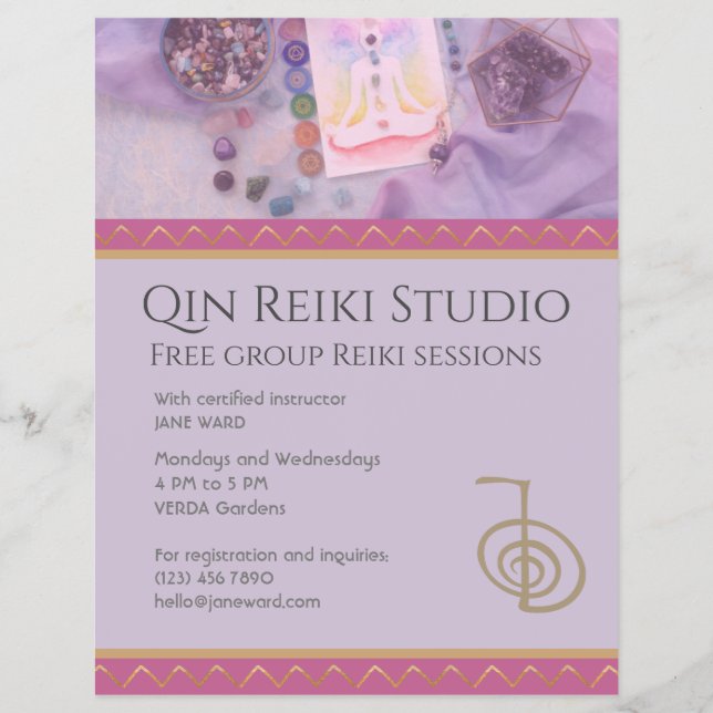 Helt redigerbart Yoga, Reiki Master Lavender   Reklamblad (Framsidan)