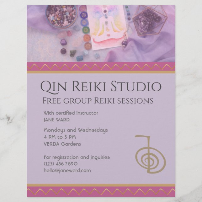 Helt redigerbart Yoga, Reiki Master Lavender   Reklamblad (Framsidan)