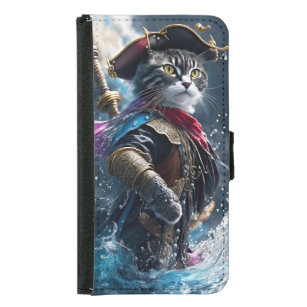 Helt unik: Enfärgad katt Pirat Plånboksfodral För Samsung Galaxy S5