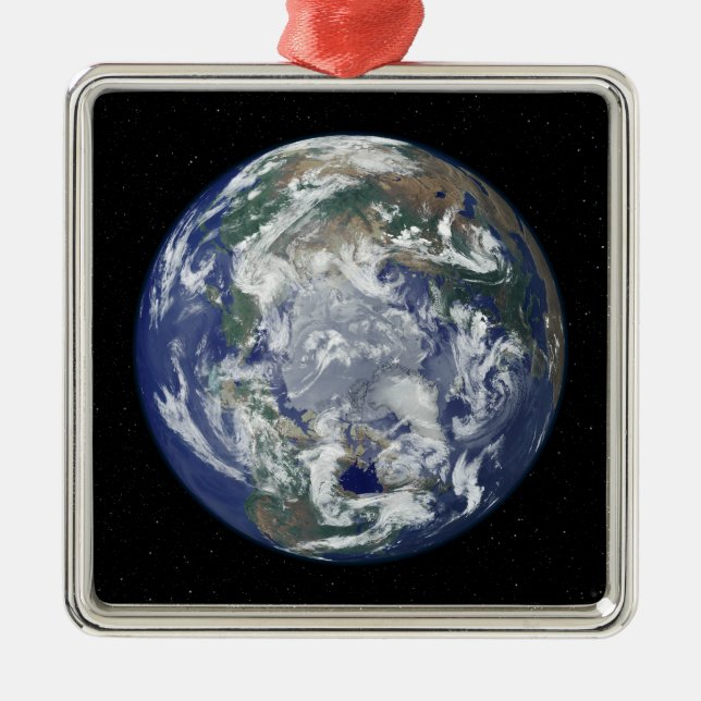 Helt upplyst jord centrerad på Nordpolen Julgransprydnad Metall (Framsidan)