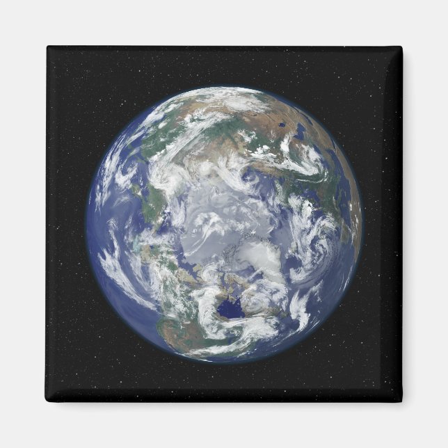 Helt upplyst jord centrerad på Nordpolen Magnet (Framsidan)