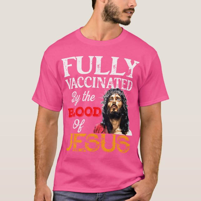 Helt vaccinerad av Jesus kristes blod V T Shirt (Framsida)