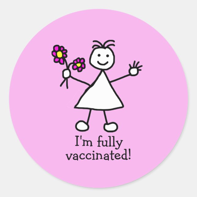 Helt vaccinerad Cute Girl Classic Round Sticker Runt Klistermärke (Framsida)