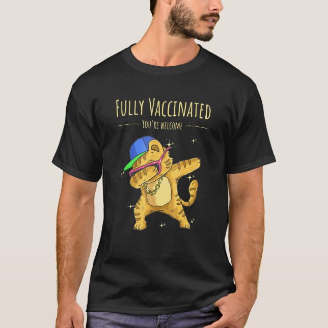 Helt vaccinerad Lycklig Dabbing Cat Design För man T Shirt (Framsida)