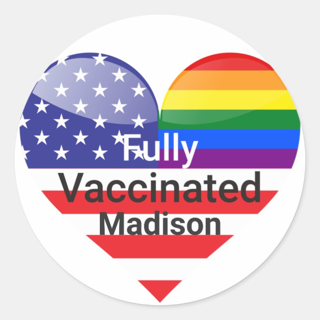 Helt vaccinerat hjärta runt klistermärke (Framsida)