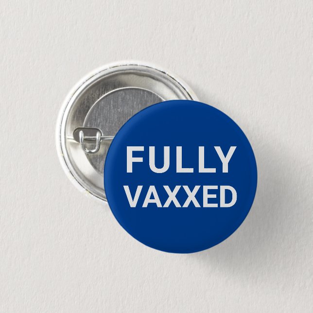 Helt Vaxxed blue och white pin-knapp Knapp (Framsida & baksida)