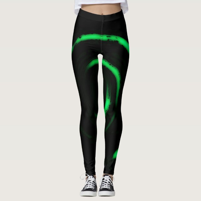 Heltäckande tryckta Leggings med Grön Virvel på Sv (Framsida)