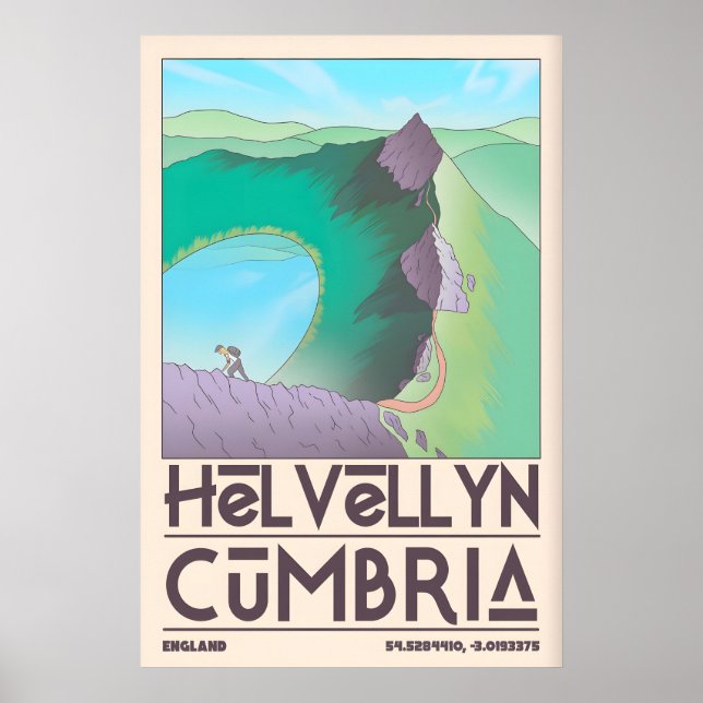 Helvellyn Cumbria Väggkonst Vintage Reseposter (Framsidan)