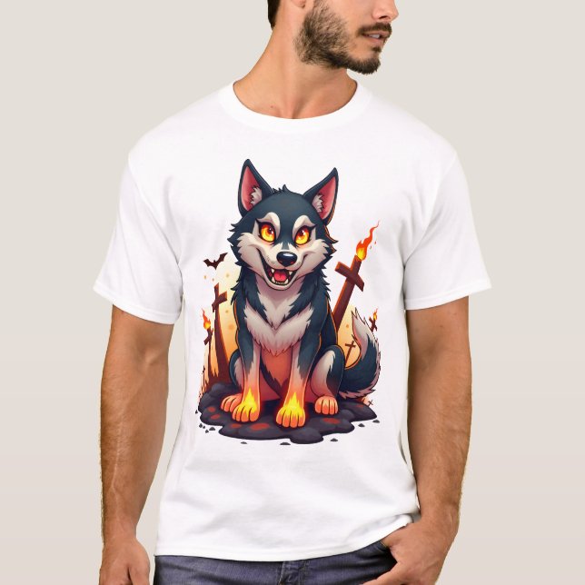 Helveteshund Husky Hund T Shirt (Framsida)