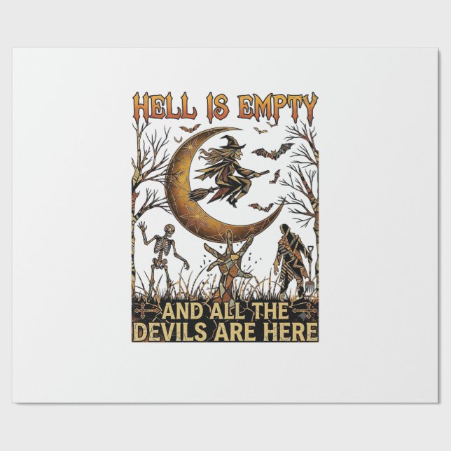 Helvetet är tomt Halloween Häxa Halvmåne Skelett Presentpapper (Platt)