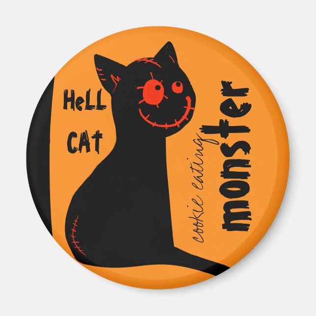 helvetssvart katt Halloween magnet (Framsidan)