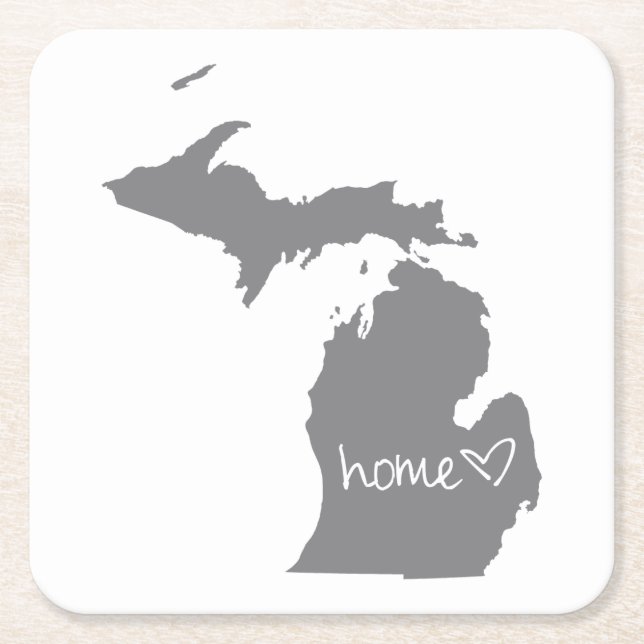 Hem- <3 Michigan Underlägg Papper Kvadrat (Framsidan)