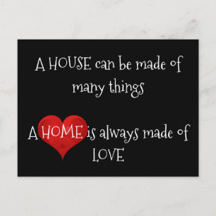 Hem är alltid tillverkat av Kärlek Quote Typograph Vykort