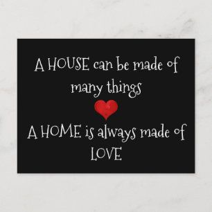 Hem är alltid tillverkat av Kärlek Quote Typograph Vykort
