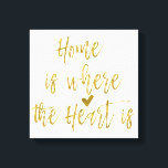 Hem är där hjärtat är inspirationsoffert canvastryck<br><div class="desc">Hem är där hjärtat är inspirationsoffert i Faux Gold Foil Typography.</div>