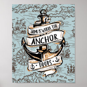 Hem är den plats där Anchor släpper Nautical Home Poster