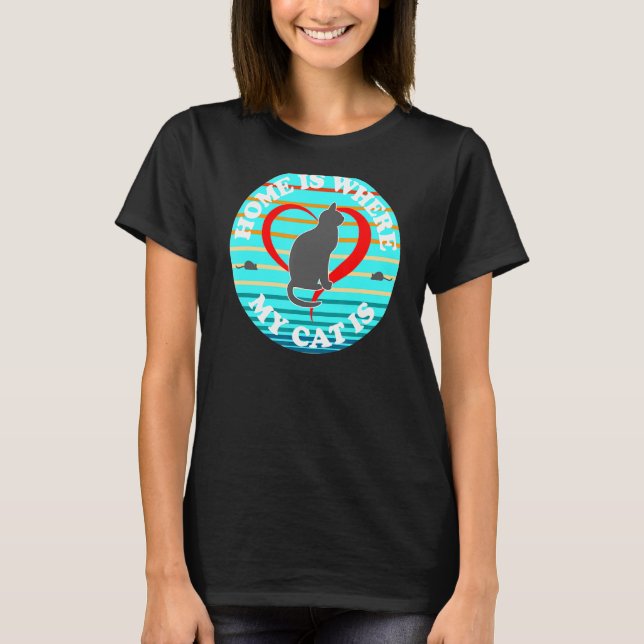 Hem är mitt hjärta i Kärlek mitt katt T Shirt (Framsida)