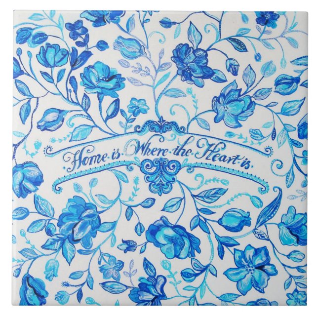 "Hem- är var hjärtan är" - 6" x 6" keramiskt Kakelplatta (Framsidan)