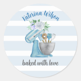 Hem Bageri Blå Blomma Mixer bakad med kärlek Runt Klistermärke