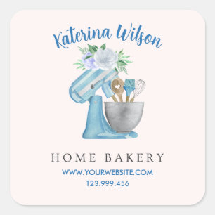 Hem Bakery Blue Flower Mixer Fyrkantigt Klistermärke