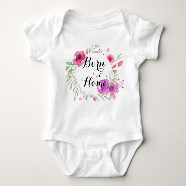 Hem Birth Blommigt Flicka T Shirt (Framsida)