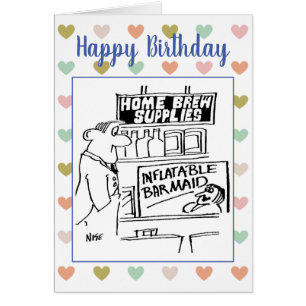 Hem Brew Supply Shop säljer en uppblåsbar barmaid Hälsningskort